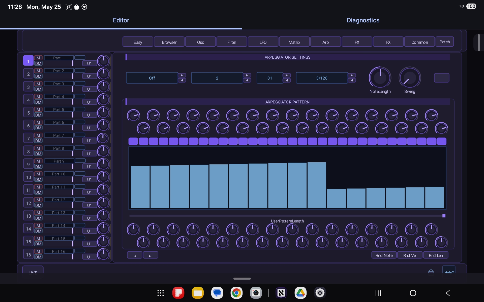 Aleph Virux arpeggiator pattern editor on Android