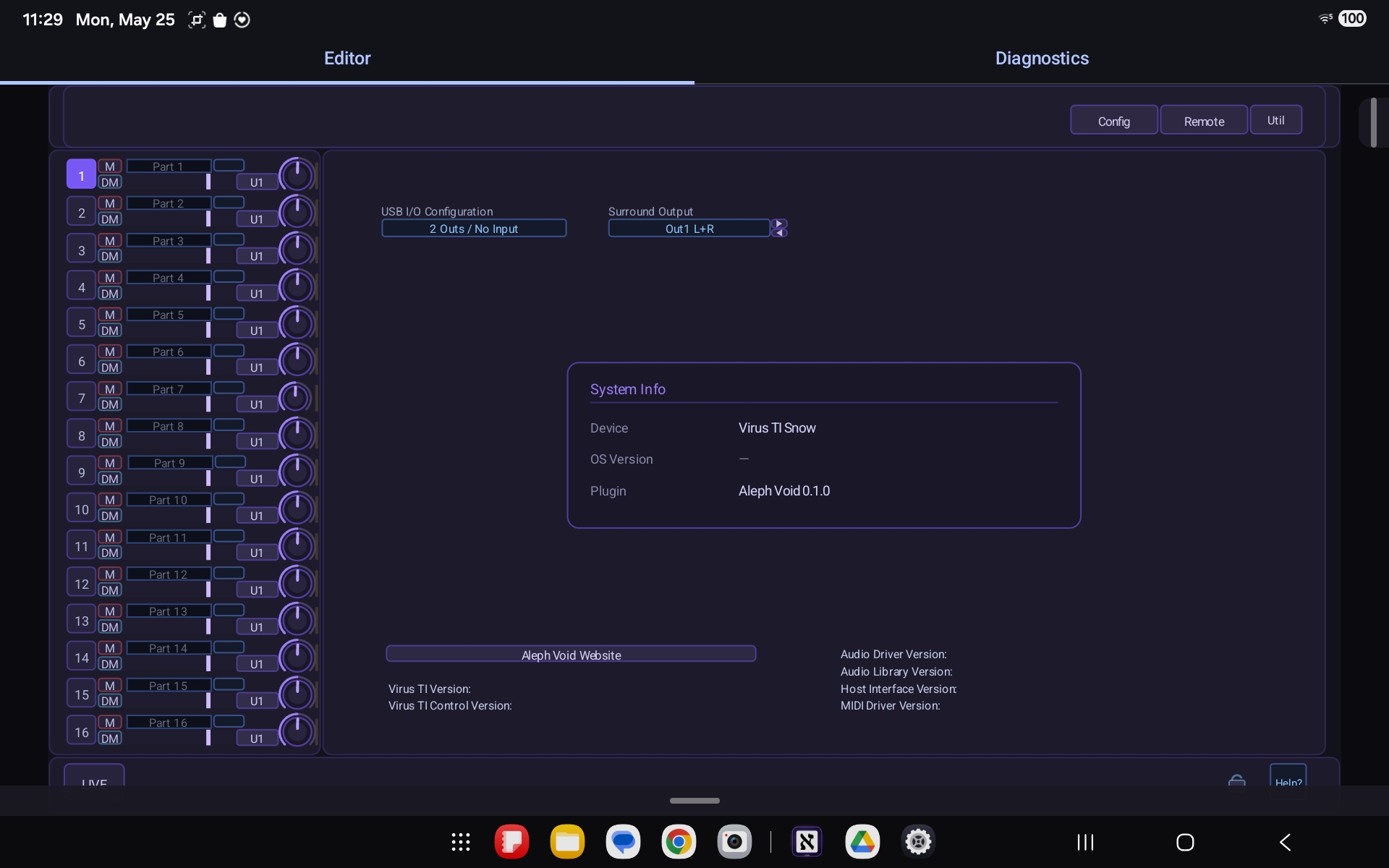 Aleph Virux diagnostics and device info on Android