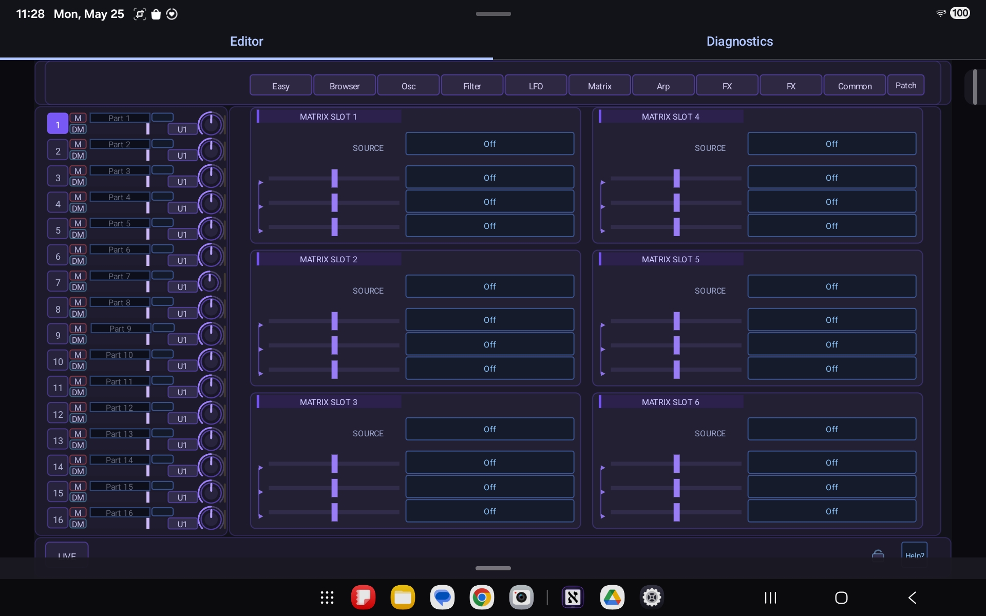 Aleph Virux modulation matrix on Android