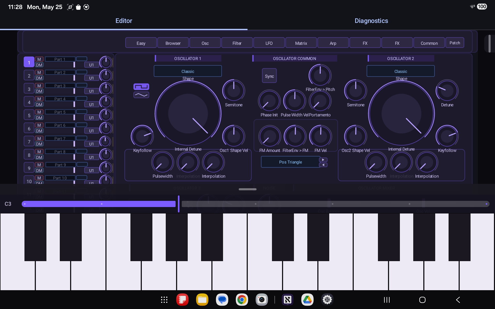 Aleph Virux oscillators with on-screen keyboard on Android