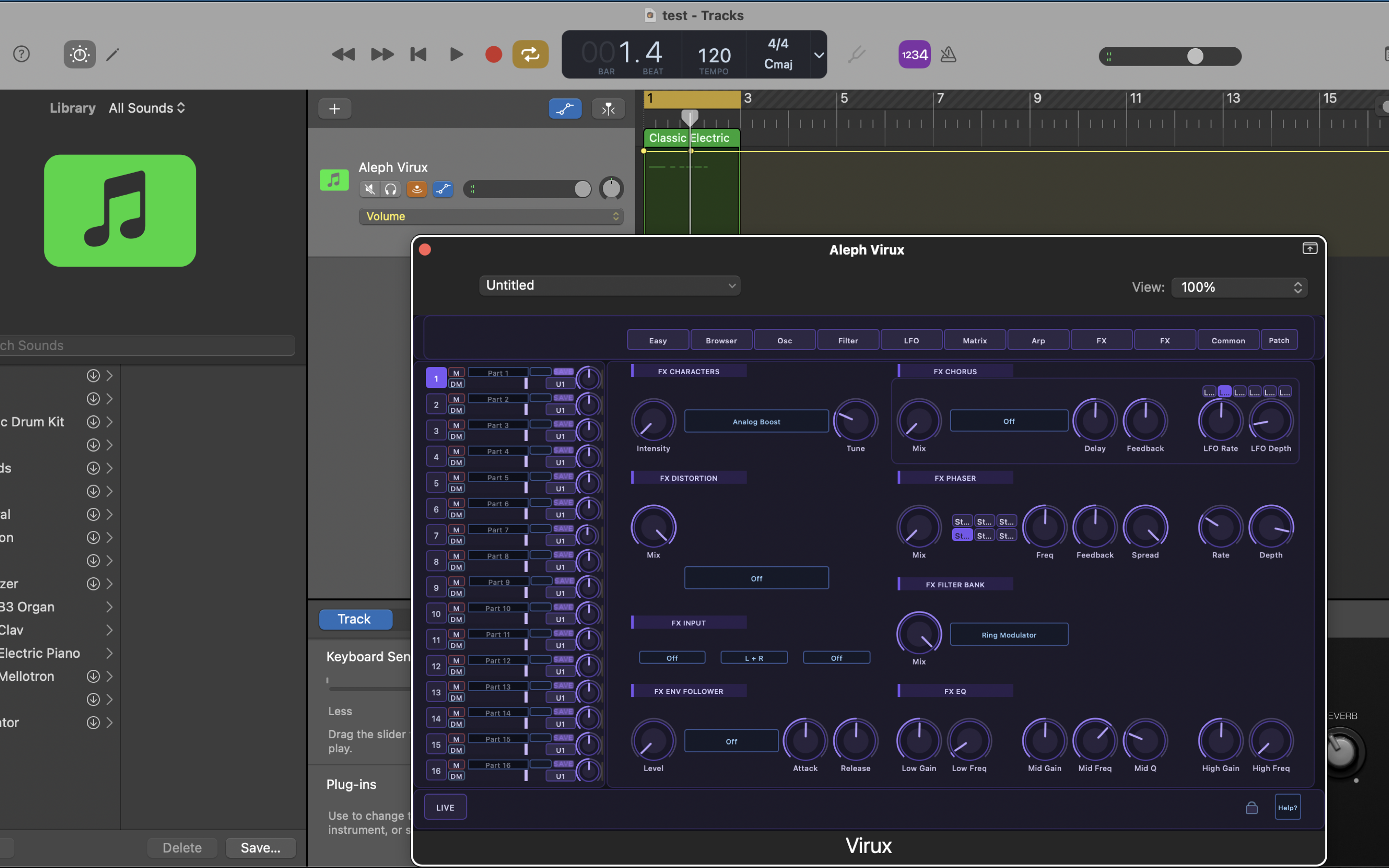 Aleph Virux effects section on macOS