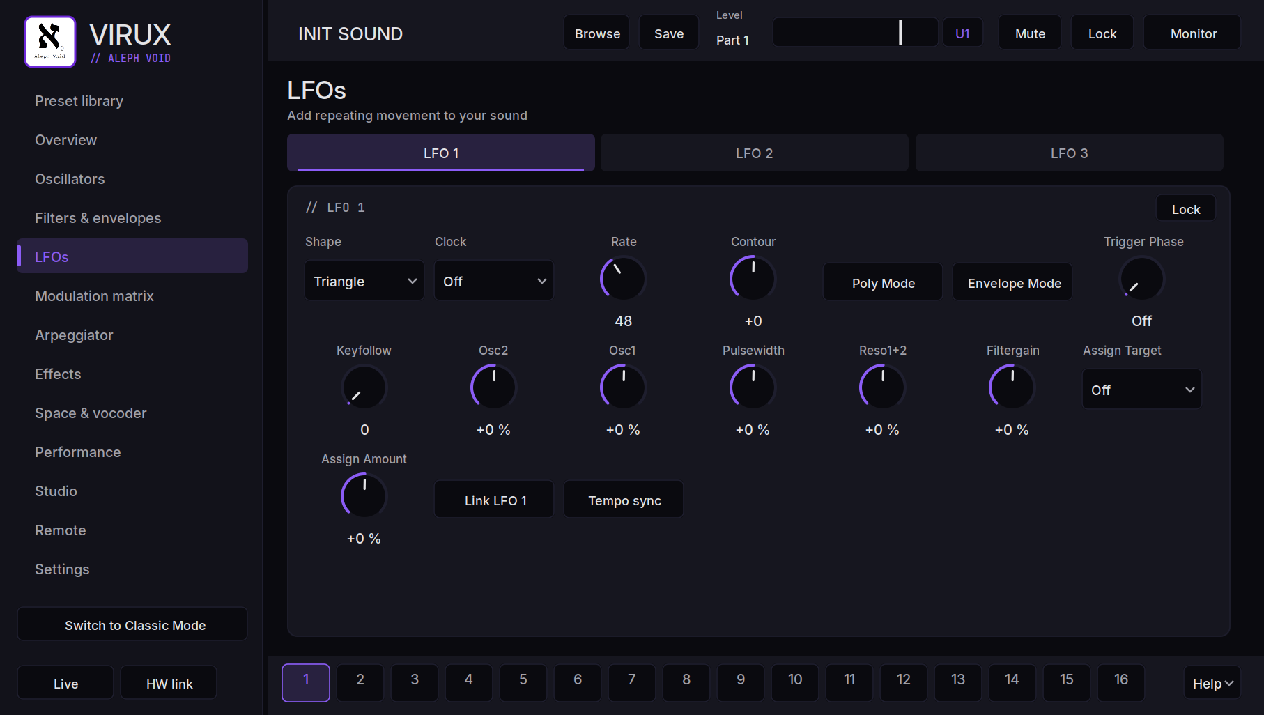 Aleph Virux LFO page on macOS