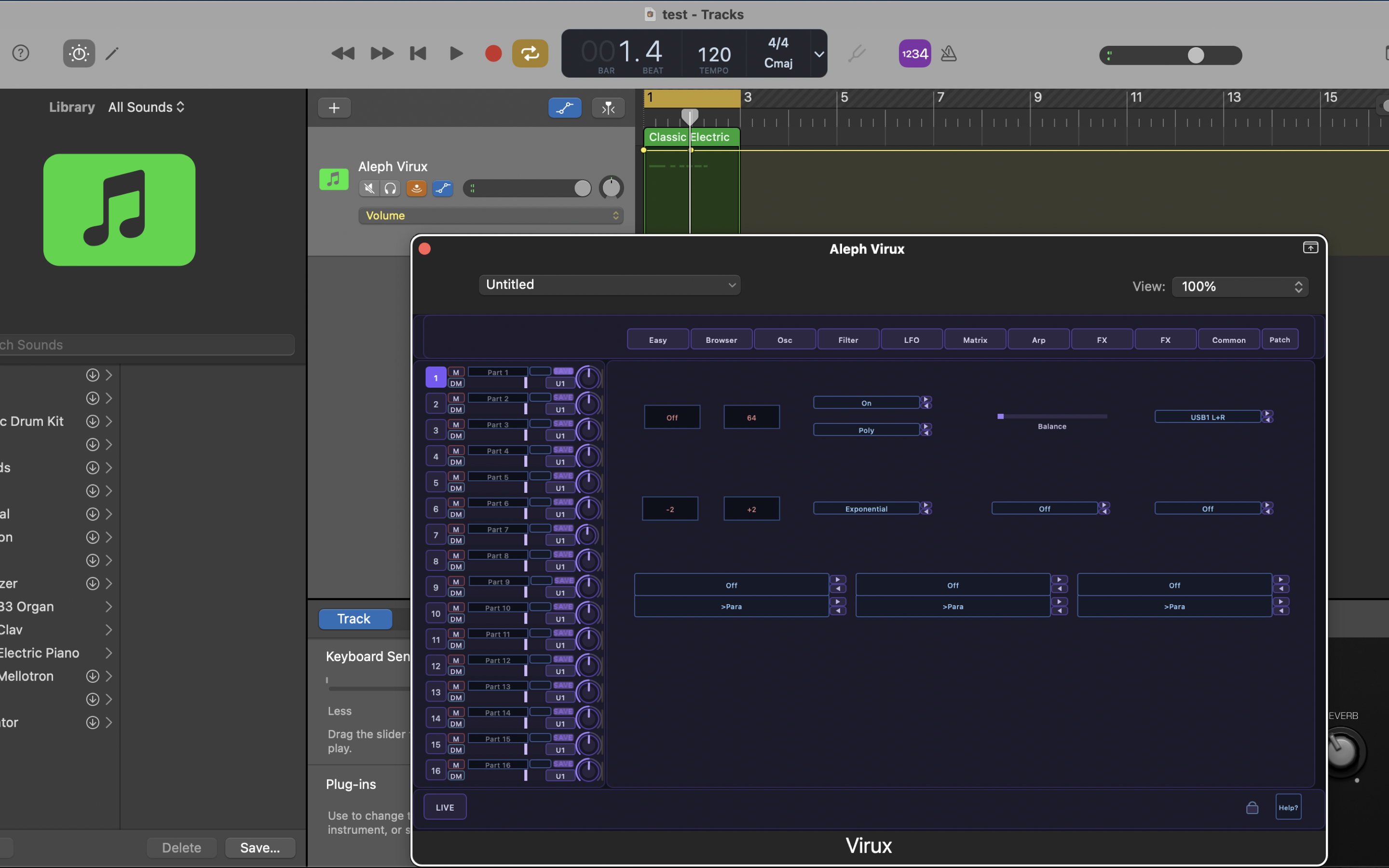 Aleph Virux modulation matrix on macOS